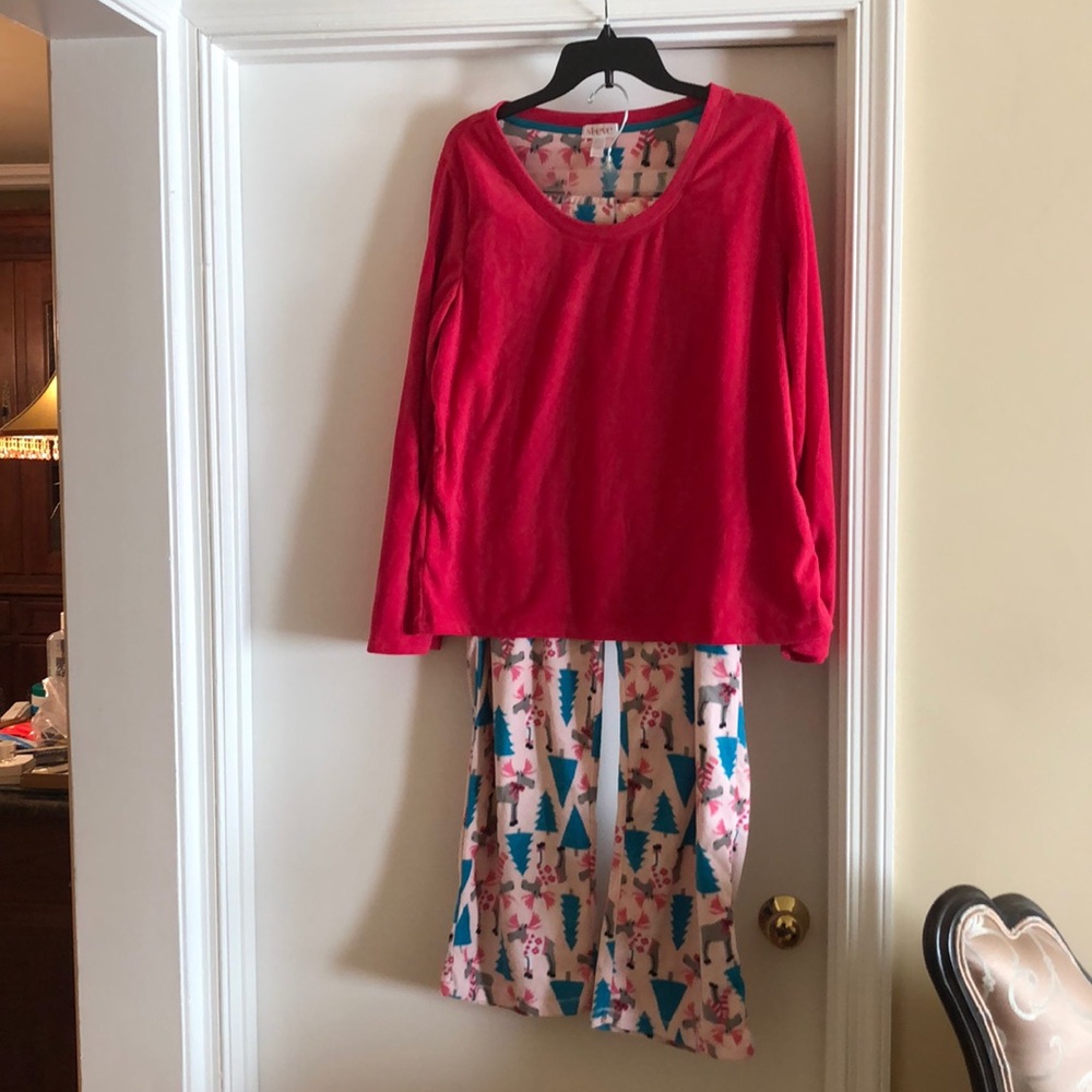 Pink Fleece Moose Pajama Set